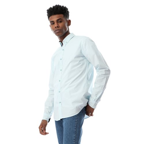 Ravin Solid Full Sleeves Buttoned Sky Blue Shirt