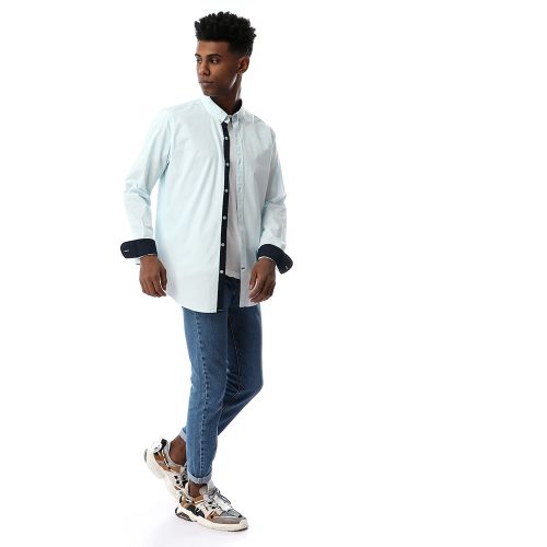 Ravin Solid Full Sleeves Buttoned Sky Blue Shirt