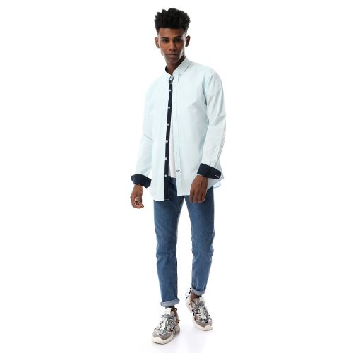 Ravin Solid Full Sleeves Buttoned Sky Blue Shirt
