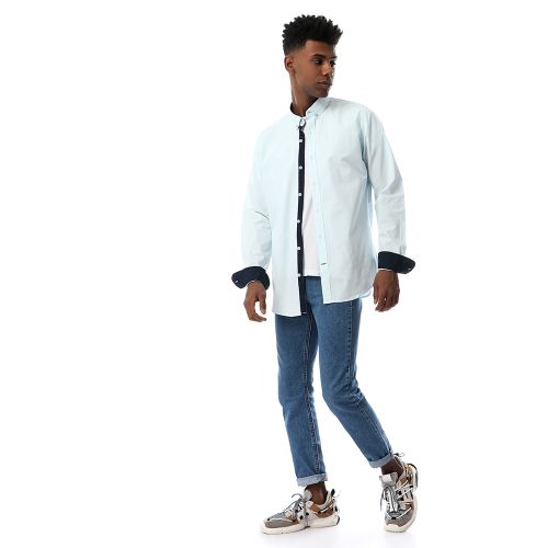 Ravin Solid Full Sleeves Buttoned Sky Blue Shirt