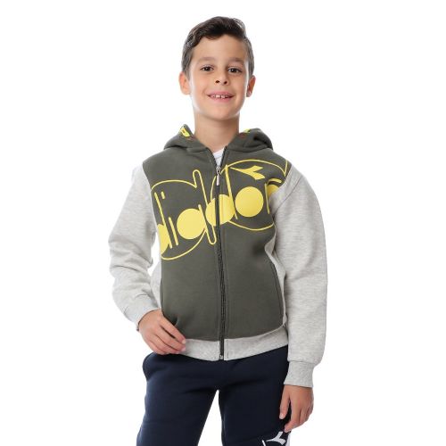 Buy Diadora Cotton Printed Boys Hoodied Sweatshirt - Gry/Olive in Egypt