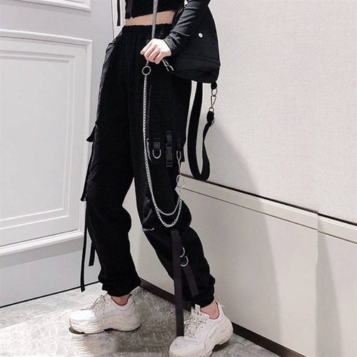 Cargo Pants Street Wear Loose Elastic Waist Women Joggers Pants Ankle  Length Ladies Casual Trousers, Black, X-Small : : Clothing, Shoes  & Accessories