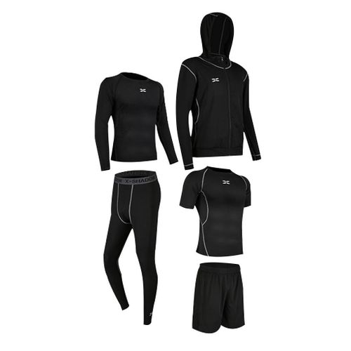 Generic 5 In 1 Men's Tracksuit Gym Compression Clothes Pants Football Black  M @ Best Price Online