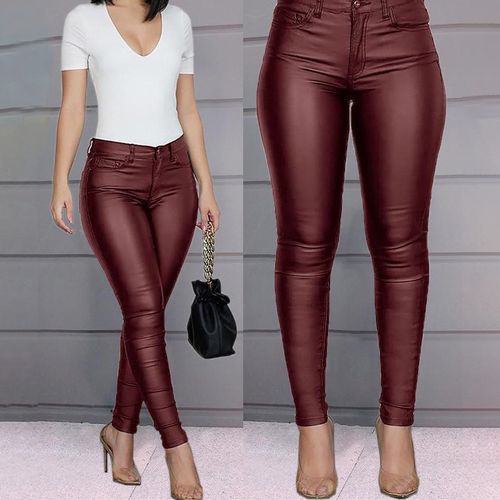 Black PU Leather High Waist Capris For Women Sexy Stretch Bodycon