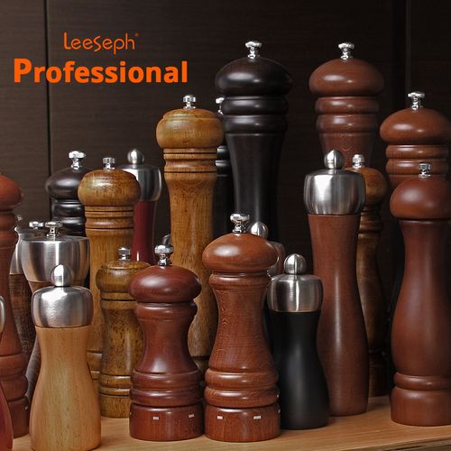 Pepper Mill Wood Pepper Grinder Adjustable Oak Wood Salt and Pepper Grinder  Refillable Ceramic Grinding Mechanism Sealed Salt Mill Spice Jar 5/8/10in