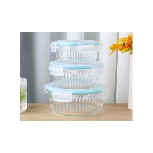 product_image_name-Generic-Set of 3 Glass Food Storage Containers with Airtight Lids (330ml, 600ml, 900ml) – Round Transparent Containers, Microwave & Freezer Safe-4