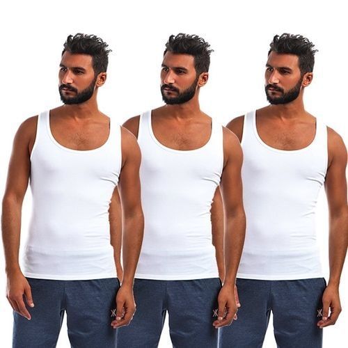 Buy Dice 100% Cotton Three Sleeveless Solid Men T-shirt -White in Egypt