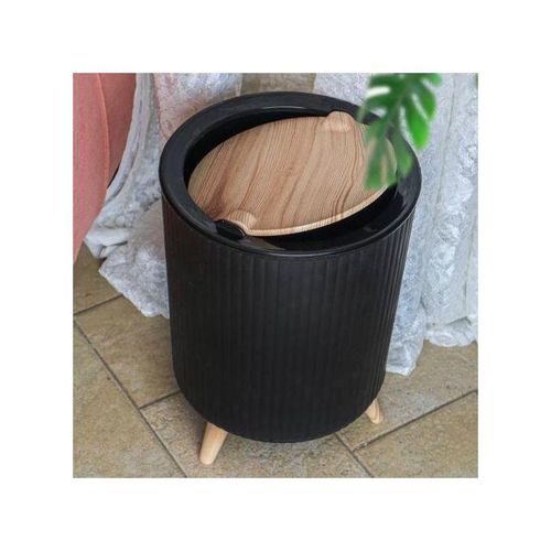 product_image_name-Generic-سلة المهملات البلاستيكية مع غطاء خشبي دوار للمطبخ والحمام متعددة الأغراض، مناسبة للمكتب وغرفة المعيشة ومنطقة تناول الطعام-1