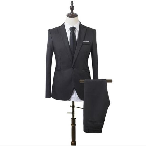 Buy Fashion Casual Business Suits Men's Blazer Suit Slim Fit Fashion Formal Suits With Material Cotton Polyester Black in Egypt