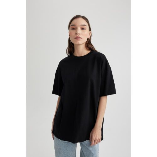 product_image_name-Defacto-Woman Crew Neck Oversize Fit Short Sleeve T-Shirt - Black-1