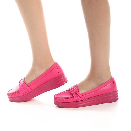 Buy Round Medical Moccasins Leather Wedge - FUCHSIA in Egypt