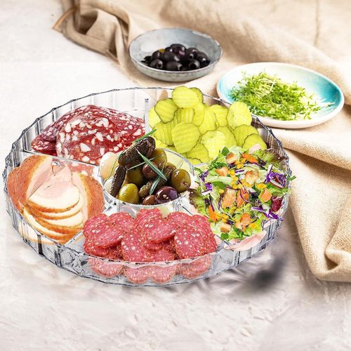 product_image_name-Generic-صينية تقديم دائرية من الأكريليك مع 6 مساحات تخزين وغطاء للوجبات الخفيفة للمقبلات وتخزين الطعام والفواكه والفواكه المجففة والفواكه - 30.4 سم-3