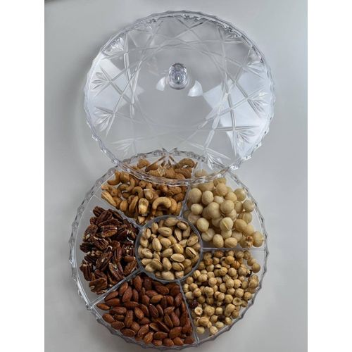 product_image_name-Generic-صينية تقديم دائرية من الأكريليك مع 6 مساحات تخزين وغطاء للوجبات الخفيفة للمقبلات وتخزين الطعام والفواكه والفواكه المجففة والفواكه - 30.4 سم-7