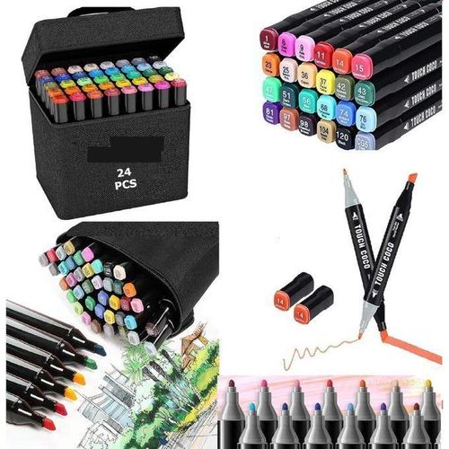 product_image_name-Generic-24 Colours Dual Tip Art Markers Sketch Pens With Carrying Case For Painting Sketching Calligraphy Drawing Odourless & Non-Toxic Twin Head Permanent Colouring Marker Kids Adult Beginners-1