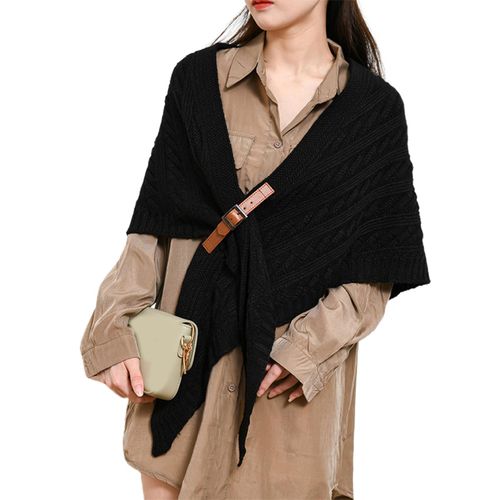 Fashion Triangle Scarf Knitted with Buckle Breathable Black Best