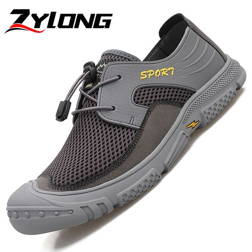 Buy Flangesio High Quality Elastic Band Men's Shoes Big Size 39-46 Outdoor Non-slip Leather+Mesh Hiking Climbing Shoes Retro Professional Trekking Sneakers Grey in Egypt