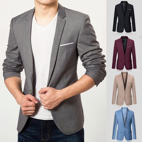 Blazer Men's Business Casual Fashion Simple Party Gentleman Slim Fit Jacket  Black at Amazon Men's Clothing store