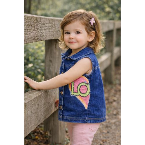 product_image_name-V A L Y A-Kids Denim Vest Sleeveless, Blue, Pink and Silver Sequin Pocket, Classic Collar, Button Front-2