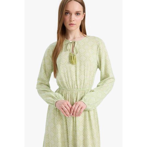 product_image_name-Defacto-Woman C Neck Tiered Long Sleeve Woven Dress - Lt.Green-4