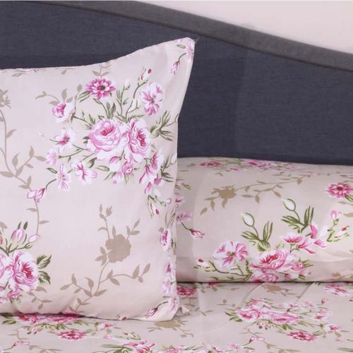 product_image_name-Generic-Floral Bed Sheet Set, 3 Pieces, Pink and Beige-2