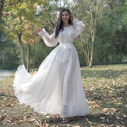 Buy White Chiffon Dress, Long Sleeve Bohemian Swing Chiffon Dress, Women  Summer Spring Fit and Flare Chiffon Maxi Dress, Custom Beach Dress 2622  Online in India - Etsy