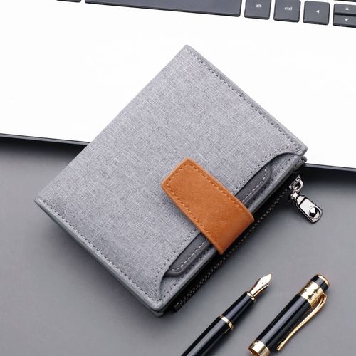 Fashion (Gray)Men Wallet Canvas And PU Leather Gray/blue/black Short Male  Purse Hasp/zipper Credit Card Holder Case Wallet For Men Money Bag DOU @  Best Price Online