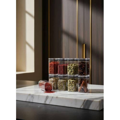 product_image_name-Generic-Set of 8 Stackable Plastic Spice Jars Airtight Containers – Crystal Clear-4