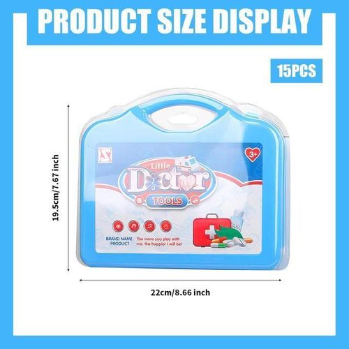 product_image_name-Generic-Doctor toy in a box, 15 pieces of doctor role-playing toys, with carrying case, stethoscope, doctor imitation toys for children (blue)-2