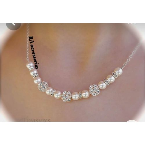 product_image_name-RA accessories-عقد حريمي شيك جدا لولي (لؤلؤ) اوف وايت - و سلسلة فضى مع فصوص الماظ-1