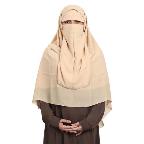 product_image_name-Niqa Hijab Wash-طقم خمار "ماليزي" ملكي 3 قطع - لون بيج (كريمي) - شيفون ليزر طبقات-1