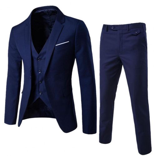 Fashion Men Wedding Suit Slim Business Office Pants Single-breasted Male  Korean Style Jacket Zipper Fly Trousers Light Navy @ Best Price Online