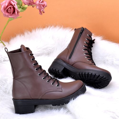 اشتري vbranda Half-boot With Side Zipper In Leather -BROWN في مصر