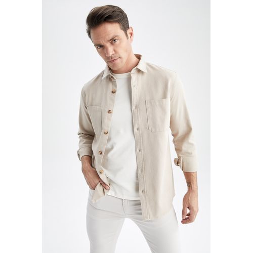 Buy Defacto Man Regular Fit Polo Neck Woven Long Sleeve Shirt in Egypt
