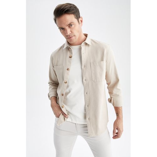 Buy DeFacto Long Sleeve Linen Shirt in LT.BEIGE 2024 Online