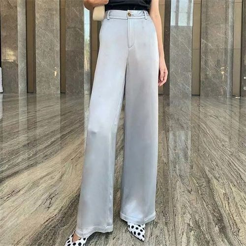 Fashion (grey)7 Colors Korean Silk Satin Wide Leg Pants Women