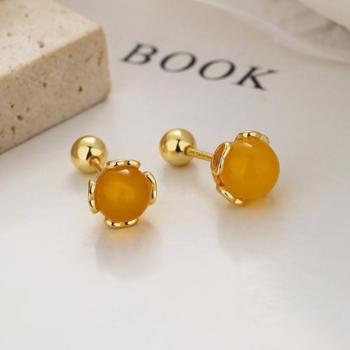 Generic 925 Sterling Silver round Agate Thread Stud Earrings