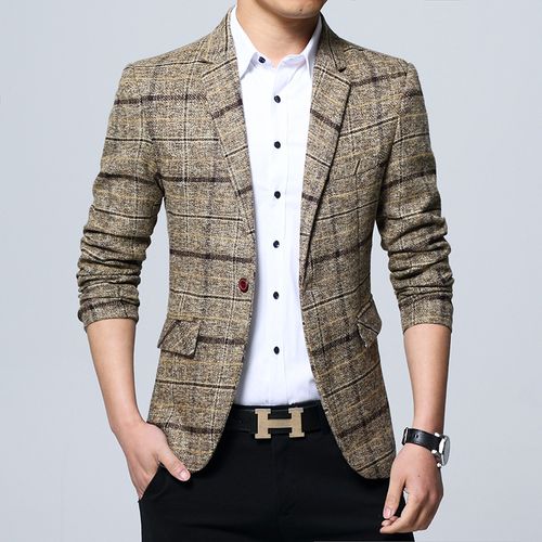 Fashion Khaki New Men Blazers 4XL 5XL Spring British Style Plaid Male Slim Fat Business Casual Blazer Coat Men Suit Jacket Outerwear AF603 WEF Best Price Online Jumia Egypt