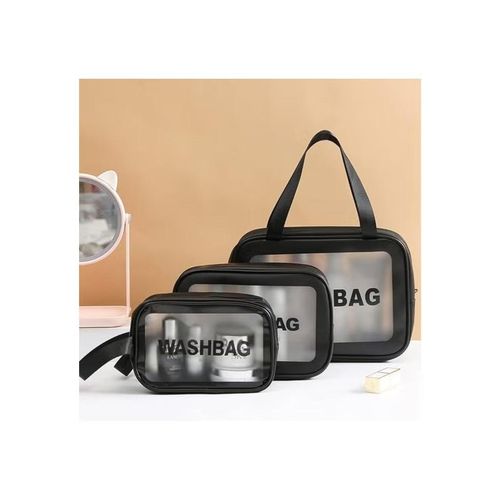 product_image_name-Generic-Shein Toiletry Bags - Waterproof Cosmetic Laundry Bag Zipper Makeup For Women And Girls 3 Pieces Travel & Holiday Accessories PVC plastic and eco-friendly polyurethane leather Transparent (Black )-3