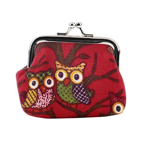 اشتري Allwin Multi-color Owl Design Coin Money Bag Purse Wallet Canvas For Women Girl Lady-Red في مصر