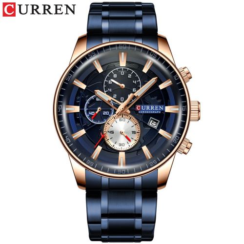 Curren Fashion Mens Watches Top Luxury Brand Blue Stainless Steel