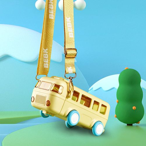 Cute Water Bottle with Strap Toy Bus Portable Water Cups for Kids, Drinking