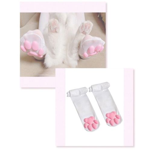 Generic Girls Women 3D Cat Paw Socks Thigh High Stockings Pink