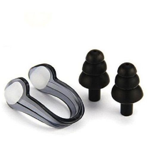 اشتري Swimming Diving Ear Plug + Nasal Splint Nose Clip Set - Black في مصر