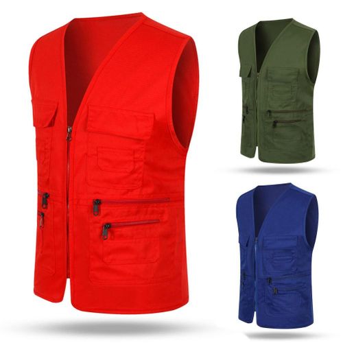 Fashion (Khaki)Unisex Multi-Pocket Solid Color Waistcoat Work