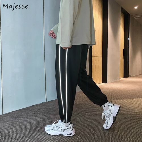 Fashion (light Blue)Casual Pants Reflective Stripes Loose All-match Adjustable  Elastic Waist Korean Style Chic Fashion Autumn Male Ankle-length OM @ Best  Price Online
