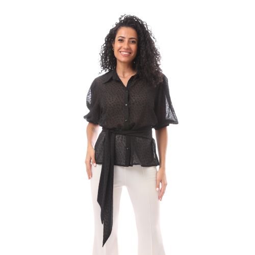 Black chiffon blouse short sleeve online