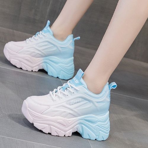 Blue Tuinanle Platform Sneakers Super High Heel 9cm Shoes for Women Mixed Candy Color Sneakers Zapatillas Mujer ACU