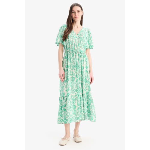 product_image_name-Defacto-Woman Tiered Short Sleeve Woven Dress - GREEEN-1