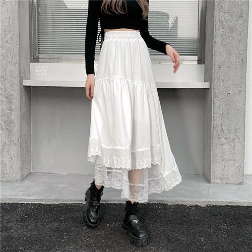 Fashion Y2k Gothic Tulle Pleated Skirt Black Lace Stitching Irregular Midi Skirt Women Vintage High Waist Long Skirt Korea Solid Hip Hop Best Price Online Jumia Egypt
