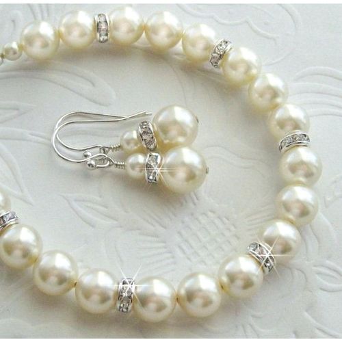 Buy M T   Stretch Bracelet And Earrings Of Off White Beads  in Egypt